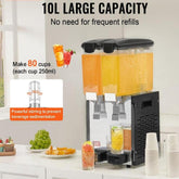 Commercial Beverage Dispenser, 2 Tanks 10 L / 10.6 QT Per Tank Juice Dispenser, 270W Stainless Steel Ice Tea Drink Machine with 45°F-54°F Cooling Temperature, for Cold Drink Restaurant Bar Party